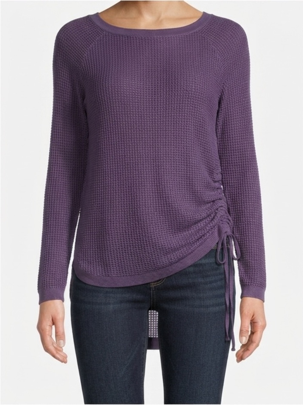 Express Purple Side-Cinch Textured Knit Sweater - perfect for summer nights